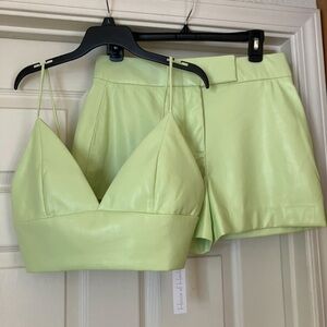 HOUSE OF HARLOW 1960 Green Vegan Leather Bralette Crop Top and Shorts Set 10 NWT